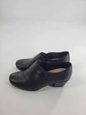 Clarks Emslie Warren Booties Black Women's Low Heel Slip-On Shoe Size 7 New